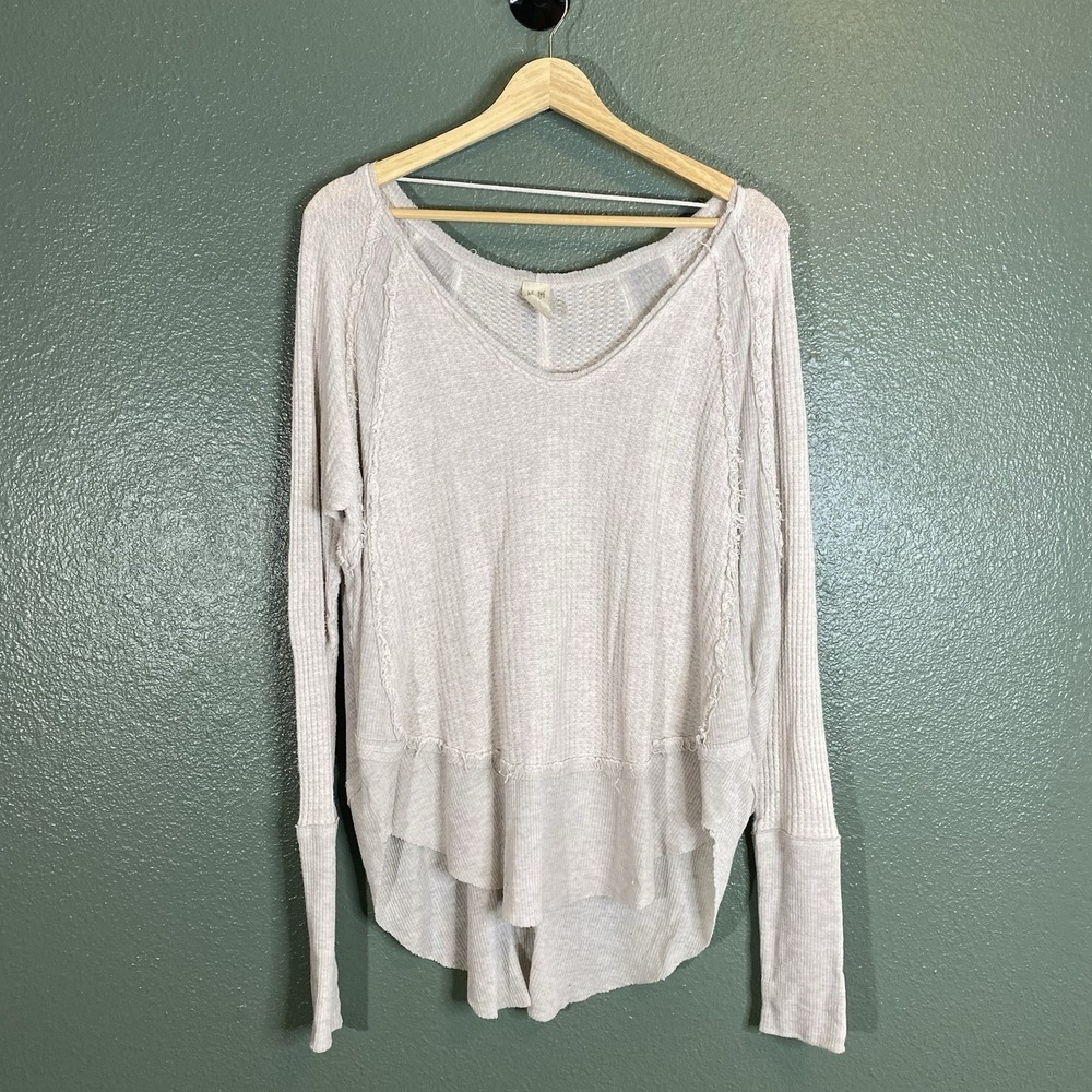 We The Free People Catalina Knit Thermal Long Sleeve  Women's Med Ivory Waffle - Picture 2 of 4